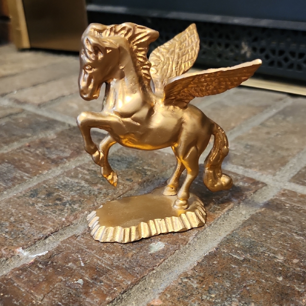 Vintage Brass Pegasus Figurine Gold Colored Collectible Mythical Creature MCM